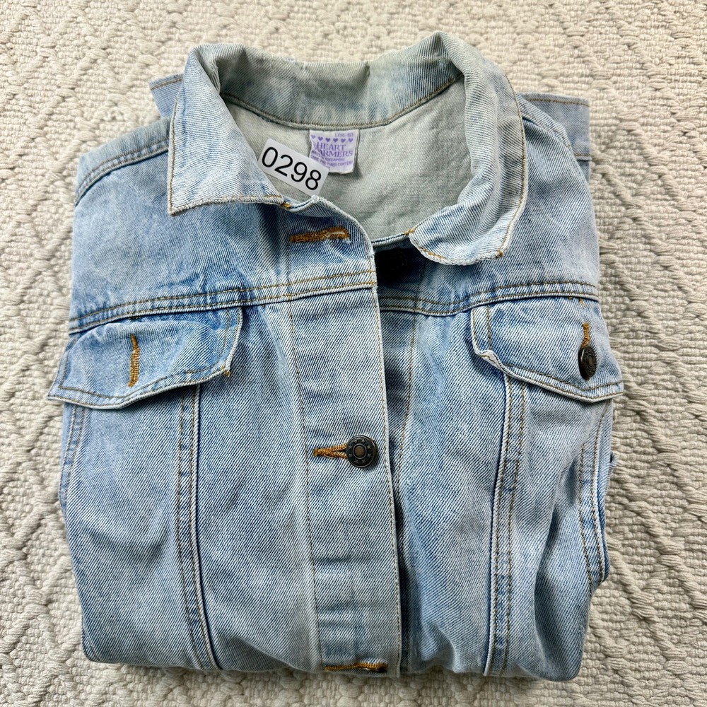 Heart Warmers Light Wash Denim Jacket Women's Size L 14 16 Classic Trucker Style